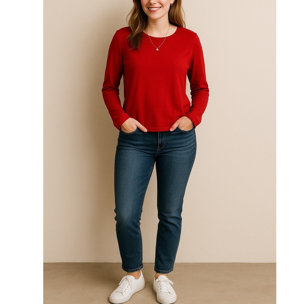 Pendleton‎ Petite Red Long Sleeve Knit Top Women's XL Cotton